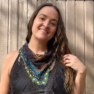 Free People Printed Bandana Scarf Boho Head Black Blue Festival Neck Hair Wrap